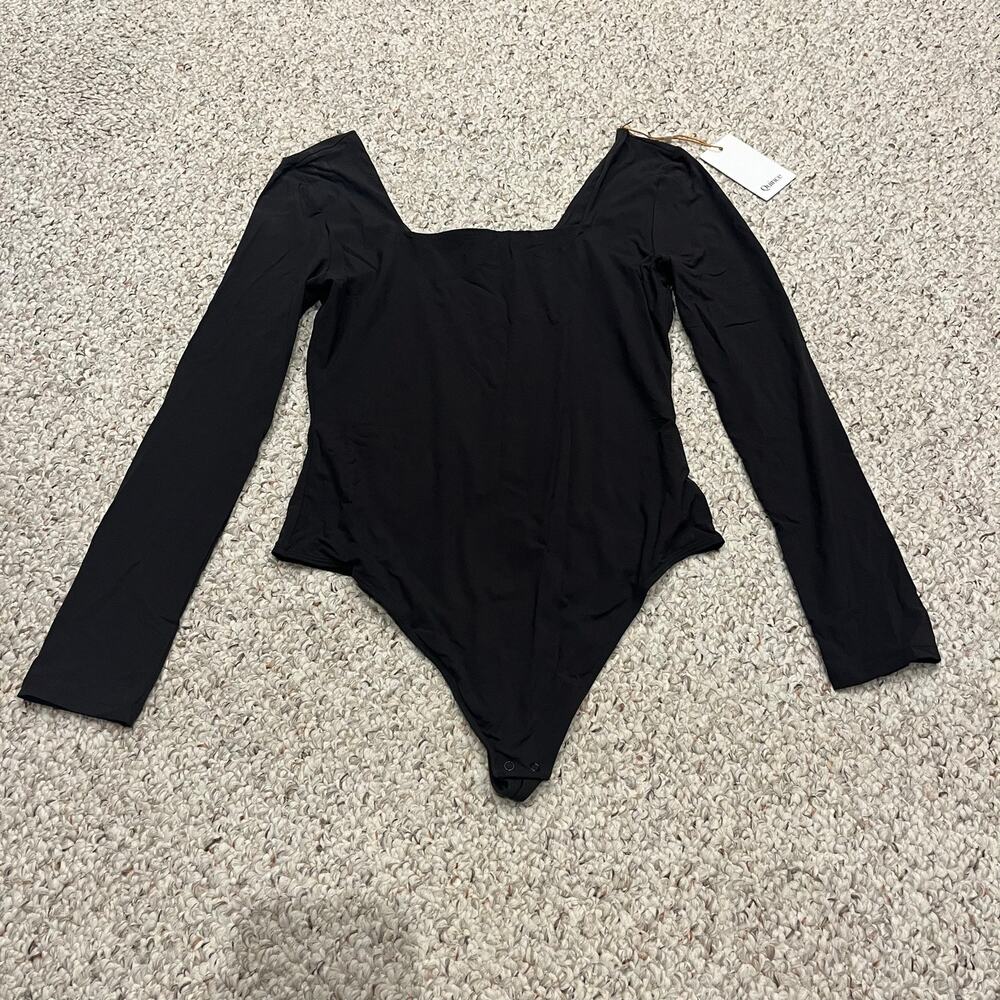 NEW Quince Second Skin Squareneck Long Sleeve Bodysuit L Casual Basic Black